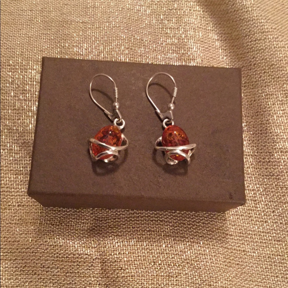 Sterling Silver and Amber Earrings